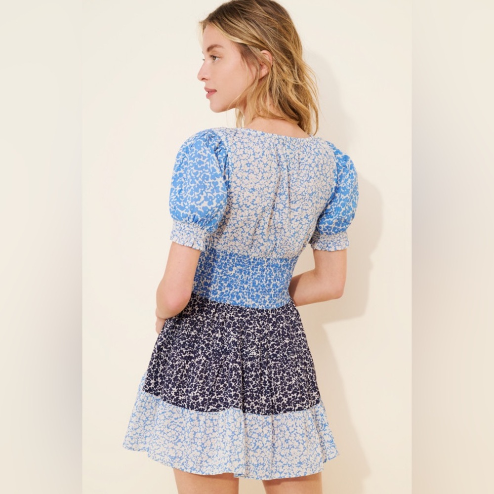 Anthropologie Blue Puff-Sleeve Tiered Mini Dress Size L (item #148) - Picture 3 of 7